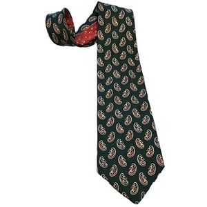TOMMY HILFIGER VINTAGE ITALIAN SILK PAISLEY TIE GREEN RED MULTI MADE IN USA